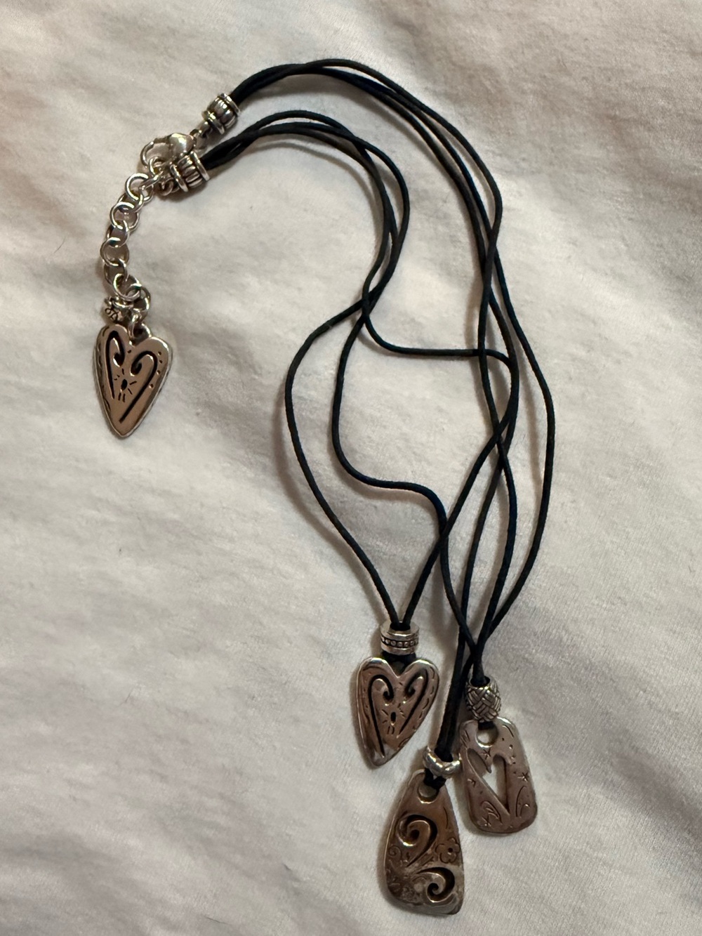 VTG Retired Brighton Brazilian Multi Charm 3 Strand Black Cord Necklace